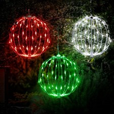 LED Light Balls Outdoor Set of 3, Hanging Tree Globe Lights with Fold Flat Me...