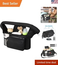 Adjustable Stroller Caddy with 2 Insulated Holders  Detachable Bag - Black