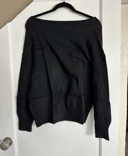 Women's Black Solid Knit Off-Shoulder Pullover Sweater Long Sleeve Size L