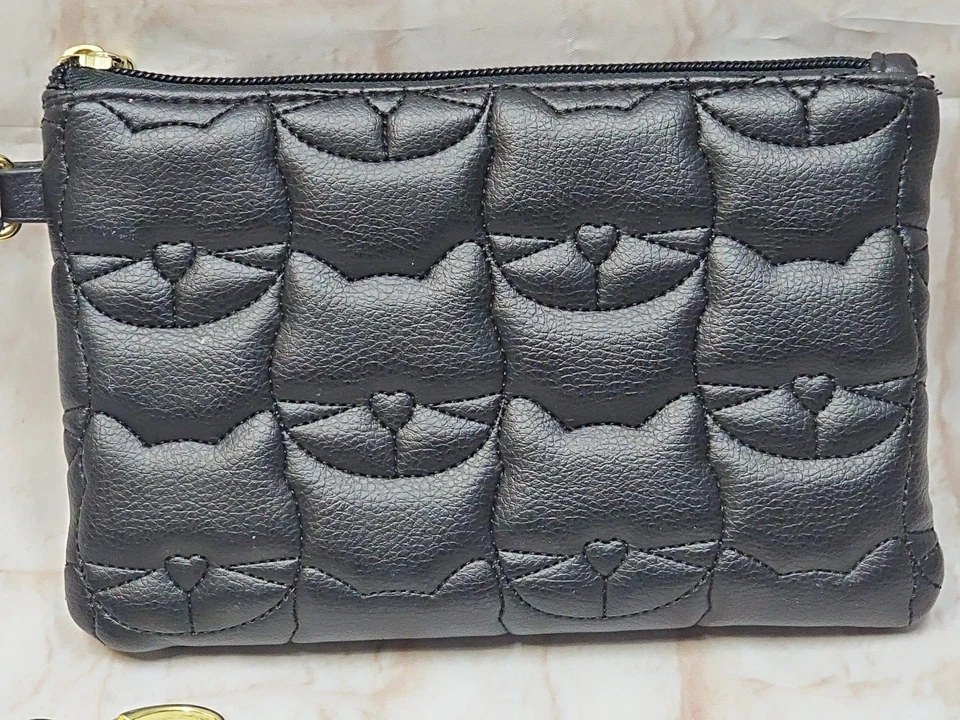 Betsey Johnson Cremallera Muñeca Acolchada Cara de Gato Cartera Bolso Luv Betsey Negro Foto 2 de 4