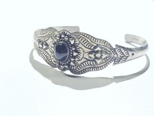Bracelet Ancien En Argent Massif Et Pierre Dure - Bijou Vintage - Occasion