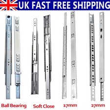 Drawer Runners Grooved Ball Bearing Slides Cabinet Rails 17mm 27mm 45mm Width UK