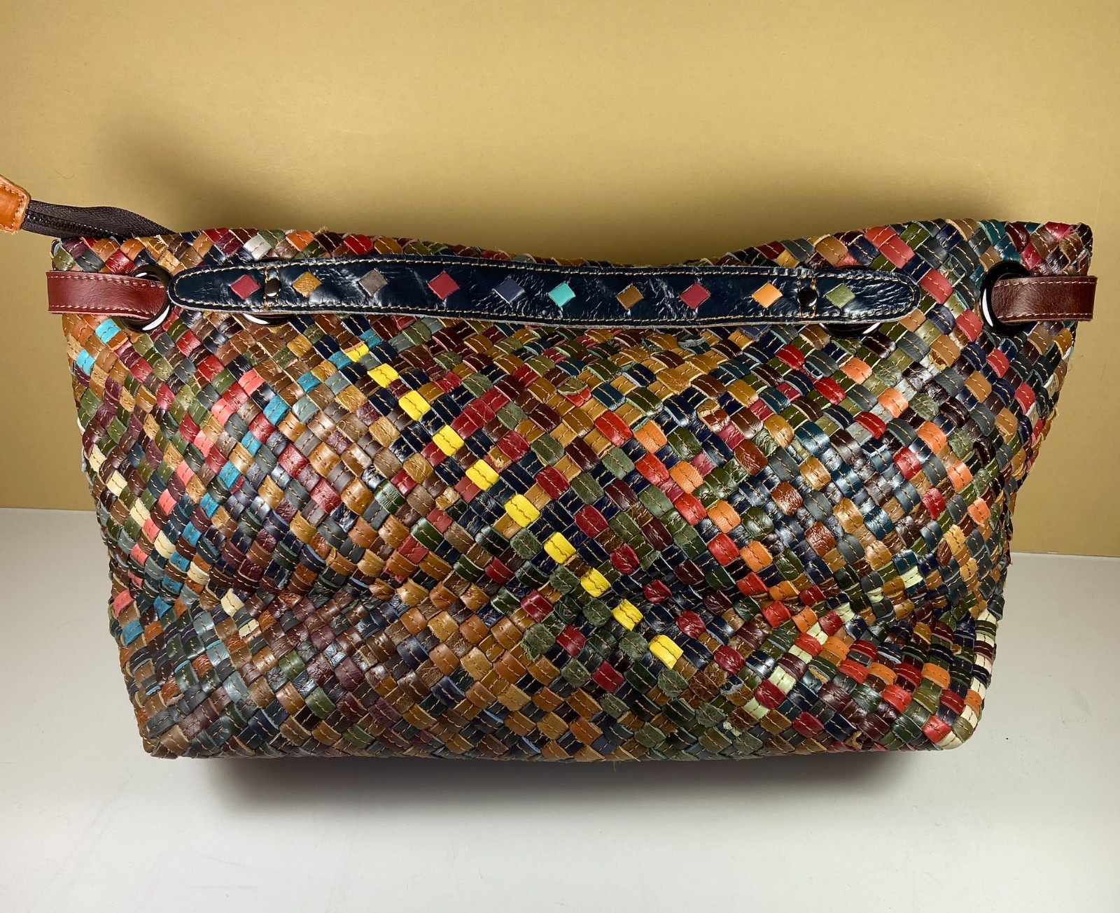 AMERI LEATHER WOVEN TOTE SHOULDER PURSE BAG BOHO … - image 11