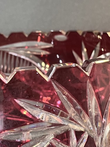 Vintage Cranberry Cut to Clear Lead Crystal Bowl Scalloped Edge 8 Inch MCM - Picture 4 of 11
