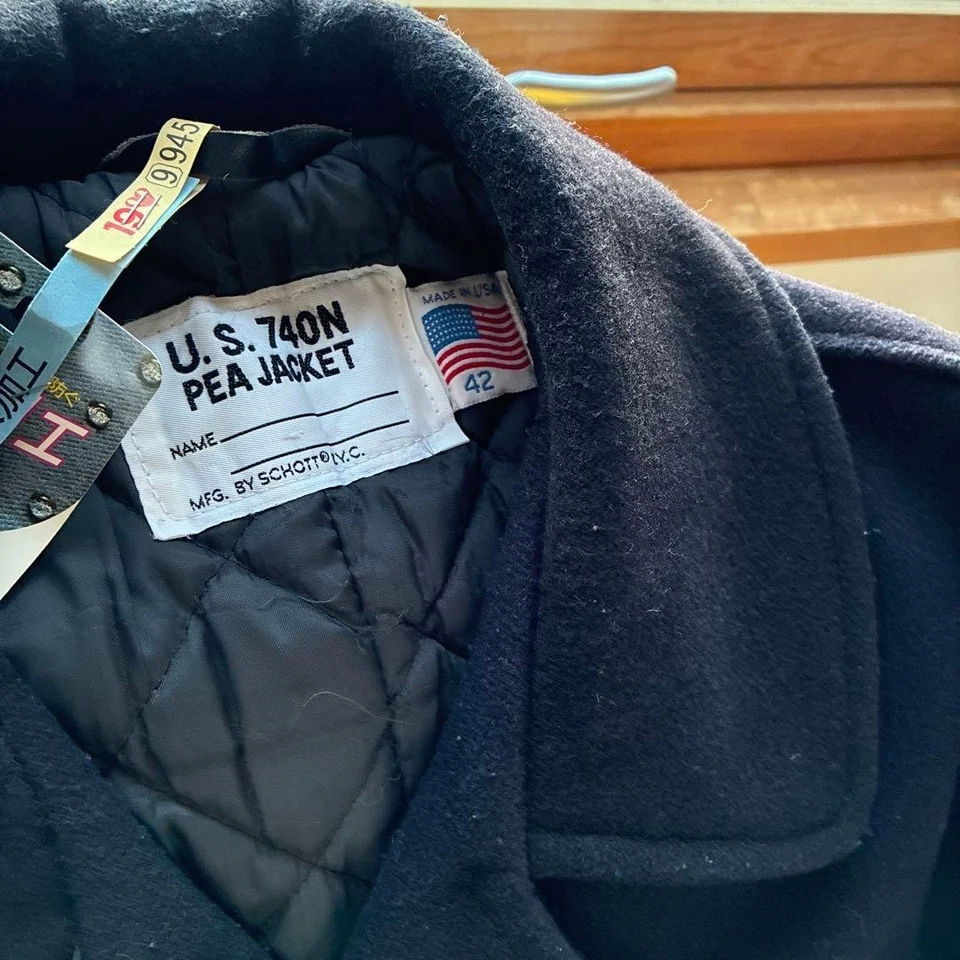 Schott Pea Coat 740N Wool Jacket Dark Navy Size 42 Vintage Outerwear - Image 3 of 4
