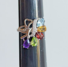 Sterling Silver Multi-Gemstone Ring   Amethyst, Garnet  Blue Topaz Sz 8.5