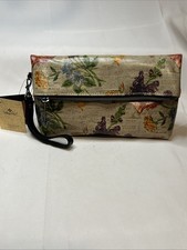 PATRICIA NASH Valerie Leather Fold Over Clutch/Wristlet Parisian Newspaper Print