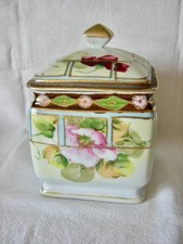 Ancienne cave à cigares nippon "EE Nippon" peinte à la main avec couvercle/couvercle - comme neuve