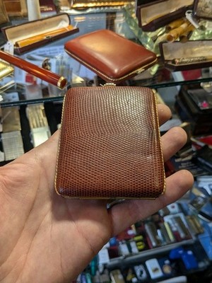 Antique Lizard Style Leather Cigarette Case - Gold Frame - circa 1920