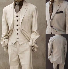Corduroy Men's Suit 3 Pieces Blazer Vest Pants Bow Collar Single Breasted Buckle