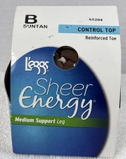L’eggs Sheer Energy Control Top Size B Med Support Leg Suntan Reinforced Toe