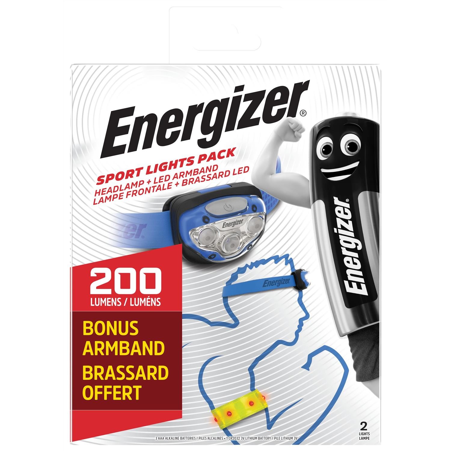 Lampe frontale Energizer kit sport avec brassard pour running et trail