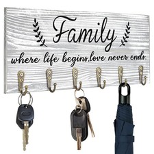 AHYS Key Holder Wall Mount Family Decor Wooden Rack Large, Gray