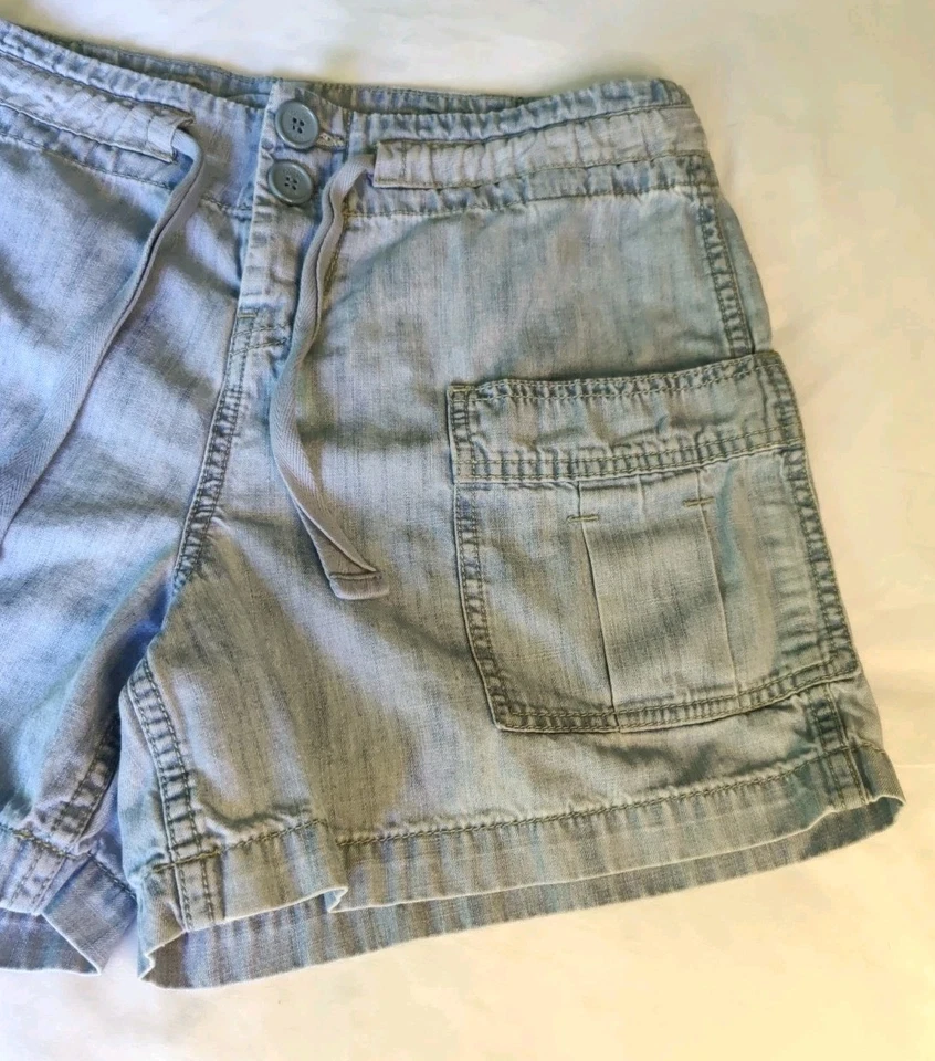 Pantalones Cortos De Colección Años 90 Y2K London Jean Carga Denim Mujeres 10 Cordones Azul Lavado Claro Foto 3 de 4