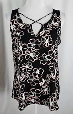 New Stitch Fix Fortune Ivy Womens Sleeveless Top Black White Floral Medium