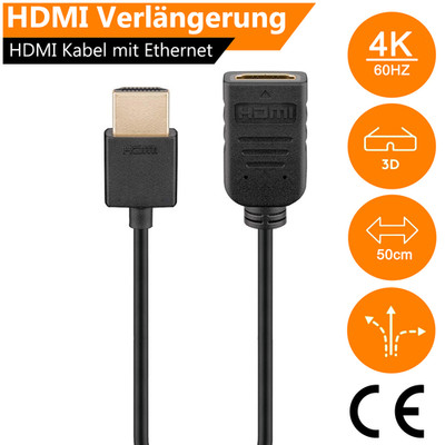 HDMI Verlängerung 50cm Kabel Ethernet Verlängerungskabel Full HD TV 3D 4K 8K UHD