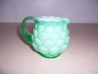Vtg Fenton Green Vaseline Glass Overlay Jacqueline Artichoke Creamer
