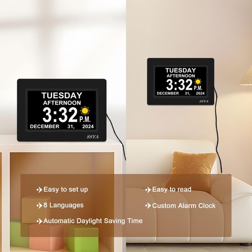7 Inch Calendar Clock - 12 Alarm Options, Level 5 Auto Dimmable Display,Extra... - Picture 6 of 8
