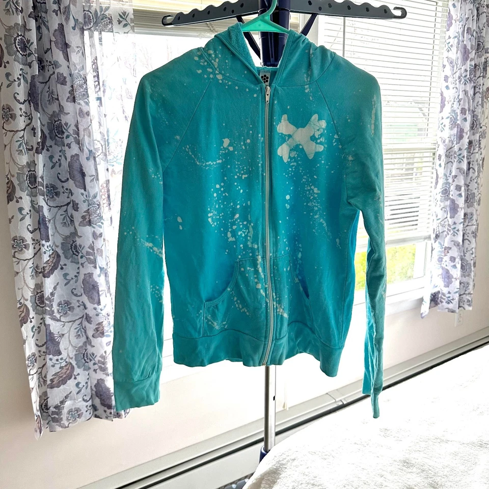 Sudadera con Capucha Kitson X American Apparel Azul Calavera Blanqueador Salpicaduras Talla L Y2K De Colección Foto 2 de 4