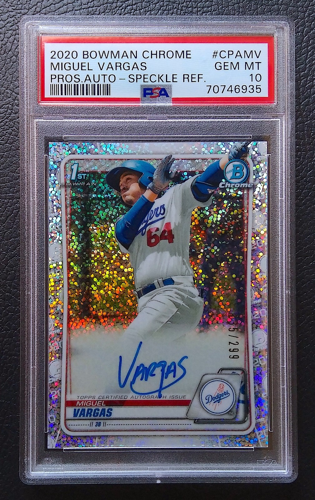 MIGUEL VARGAS 2020 BOWMAN CHROME SPECKLE REFRACTOR AUTO /299 PSA 10 GEM