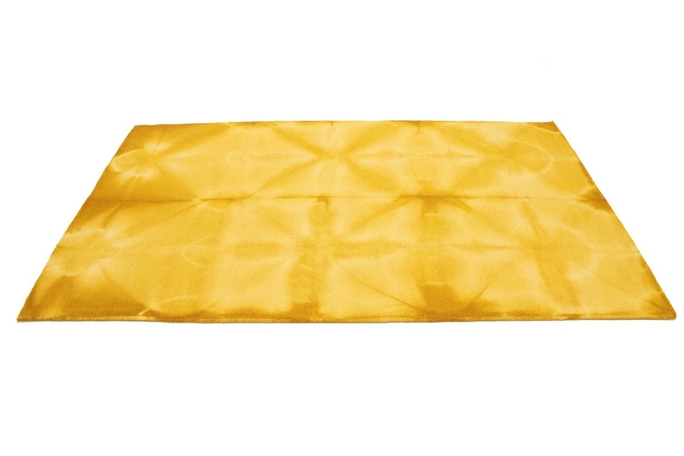 Alfombra moderna contemporánea dorada amarilla tie-dye abstracta 5x8 acolchada a mano Foto 4 de 4
