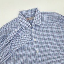 Turnbull  Asser Dress Shirt Mens 16.5 Cotton Blue Tattersall Plaid French Cuff