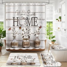 4PCS Farmhouse Shower Curtain Set, Country Style Sweet Home Shower Curtain wi...