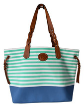 Dooney  Bourke Striped Nylon Sullivan Shopper Tote In Mint green, White,  Blue