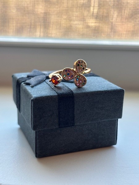 Alternate view of Lucky Mutlicolor Three Leaf Clover Shamrock Ring, Adjustable, Rose Gold Plated