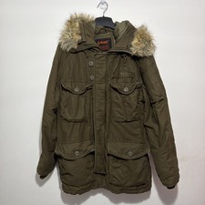 Schott NYC Army Type M85 Yeti Khaki Parka Jacket with Removable Fur - Size Large