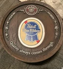 VINTAGE PABST BLUE RIBBON BEER BARREL SIGN PBR PLASTIC KEG 14 X 6" BAR WALL