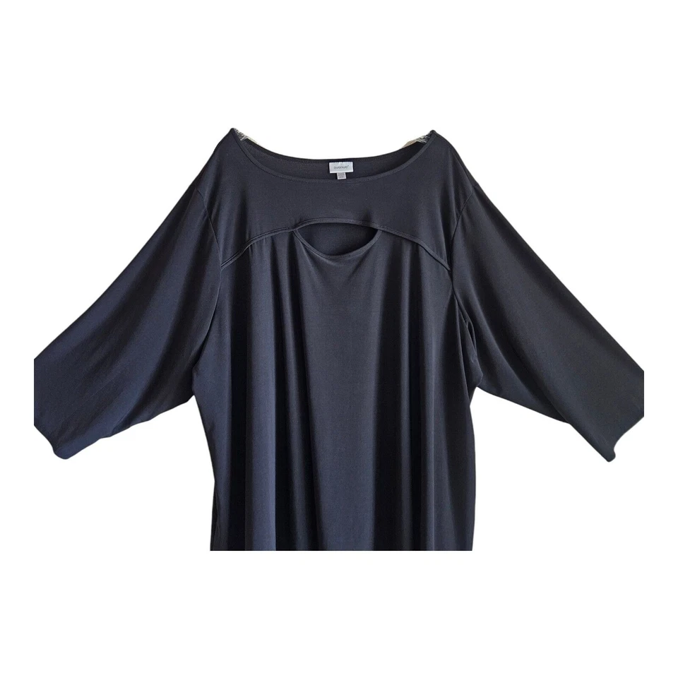 AVENUE Women's Plus 30 32 Tunic Top Black Front Keyhole Jersey Knit Bust 58" - Image 2 of 4