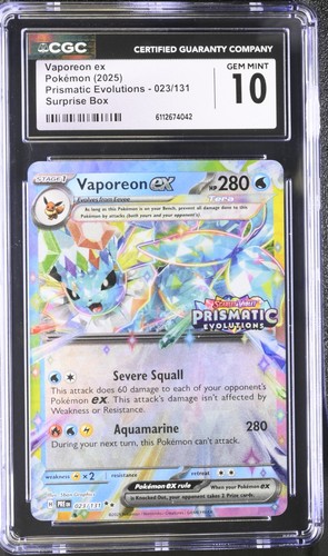 2025 Pokemon Prismatic Evolutions Suprise Box 23/131 Vaporeon ex CGC 10 Gem Mint