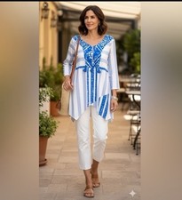 Women’s boho dress size X-Large blue white top long sleeve