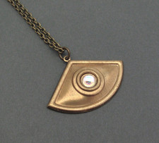 Egyptian Revival Necklace Crystal Pendant Unisex Antiqued Gold Brass Gift