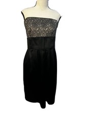 White House Black Market Black Cocktail Prom Dress 8 Lace Bow Lined 00 y2k Glam