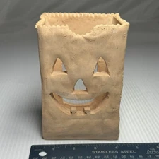 Vintage Ceramic  Luminary Jack-O-Lantern Bag Candle Holder Halloween  5.75"