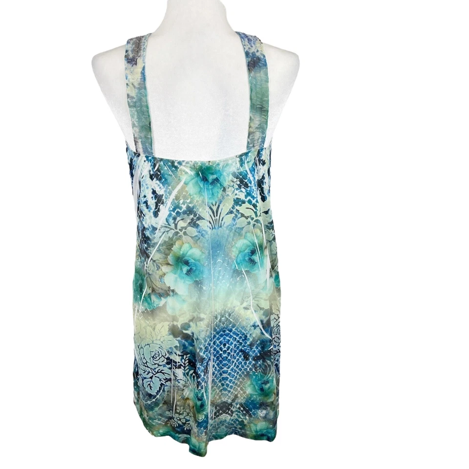One World Sleep and Let Sleep Dress Women Small Blue Green Floral Tank V-Neck - Image 3 of 4