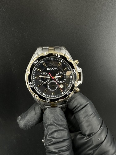 Bulova 98B376 Herren Classic Chronograph Quarz Uhr 43mm Silber Goldfarben