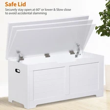 Storage Toy Chest Wooden Storage Bench with Safety Hinge White for Playroom