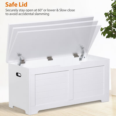 Storage Toy Chest Wooden Storage Bench with Safety Hinge White