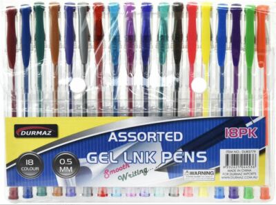 STUDENT GEL PENS X 18 COLORFUL GEL PENS SMOOTH WRITING 0.5 MM BIRO 18 PACK | HYT