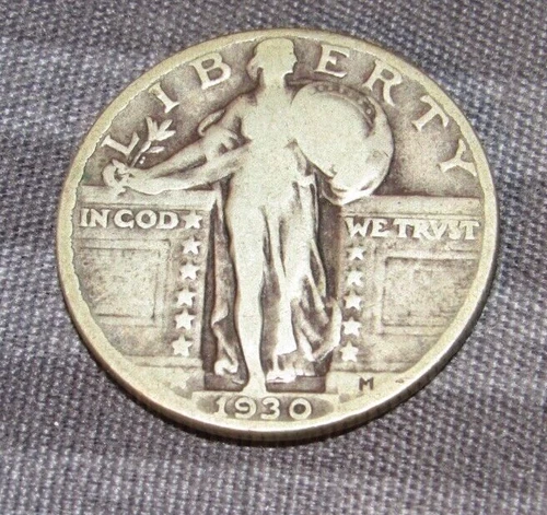 Silver SLQ 1930 p Philadelphia Mint Standing Liberty Quarter Fine to Very Fine