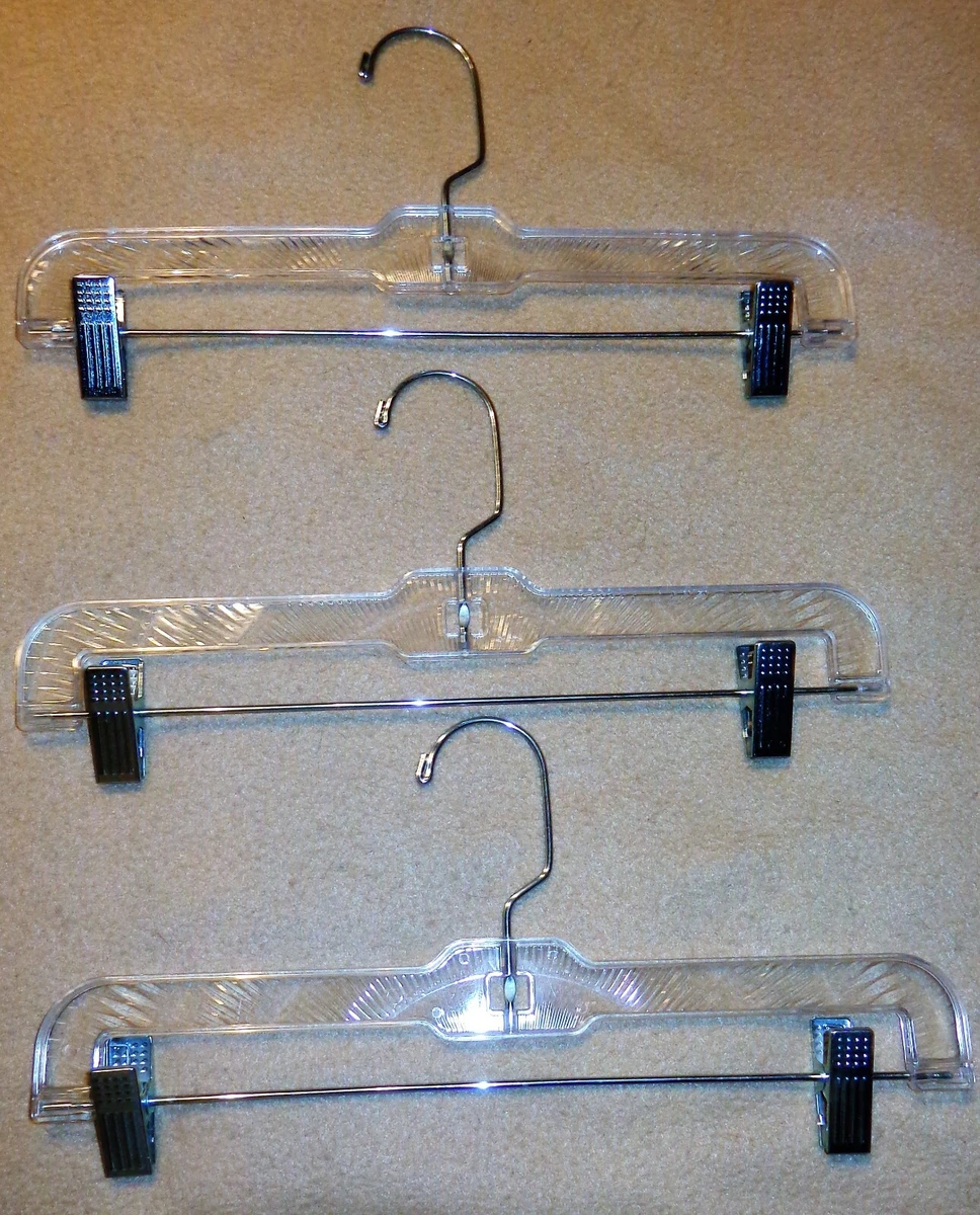 3 VINTAGE METAL CLIP TEXTURED PLASTIC CLOTHES HANGERS FOR SKIRTS PANTS SLACKS