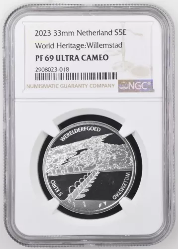 2023 Netherlands WORLD HERITAGE WILLEMSTAD Silver 5 Euro NGC PF 69 ULTRA CAMEO