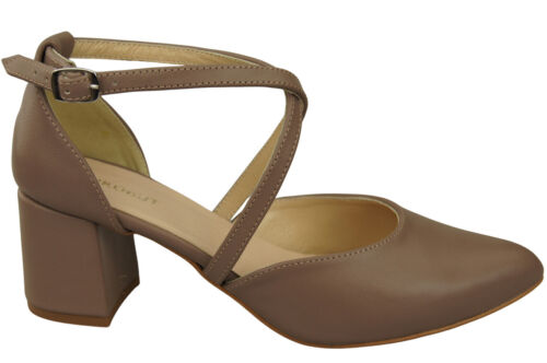 Elegantes sandalias de cuero con lado abierto en tacón estable 218 - Imagen 51 de 113