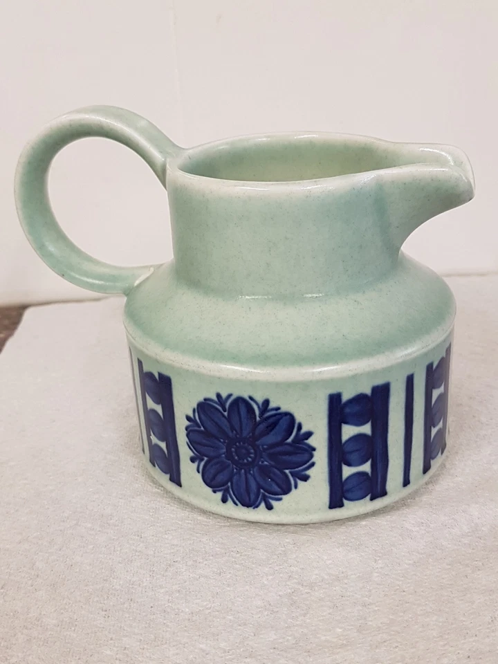 Vintage Midwinter Stonehenge Blue Dahlia Green Milk Jug By Jessie Tait 1970s - Image 3 of 4