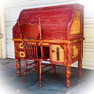 Vintage Desk Antique Red Farmhouse Rustic Desk Furniture