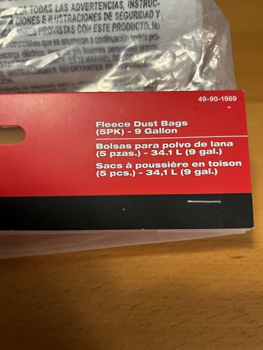 New Milwaukee 49-90-1989 Fleece Dust Bags (5PK) - 9 Gallon - Picture 5 of 5