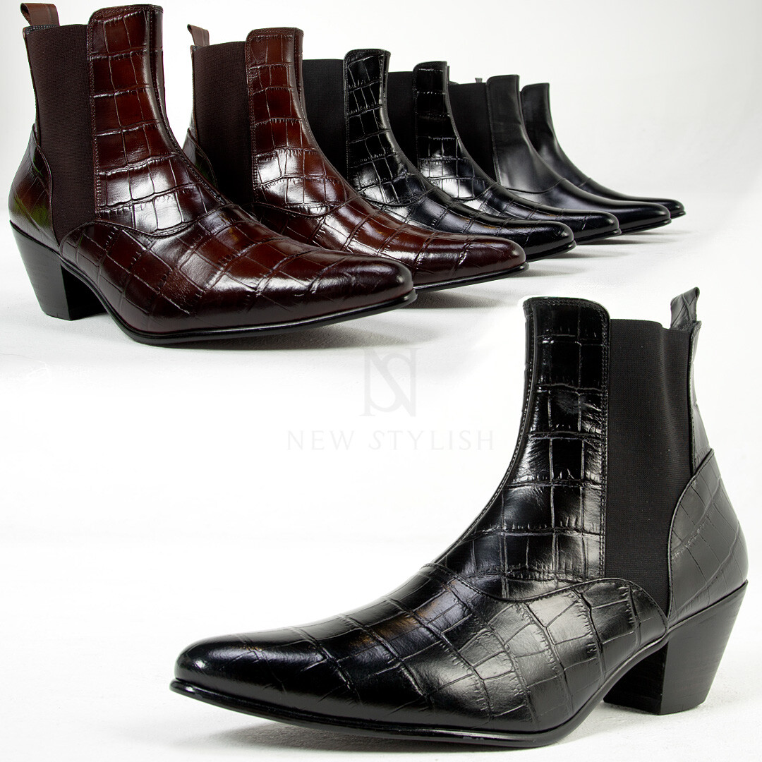 NewStylish Mens High heel leather chelsea boots